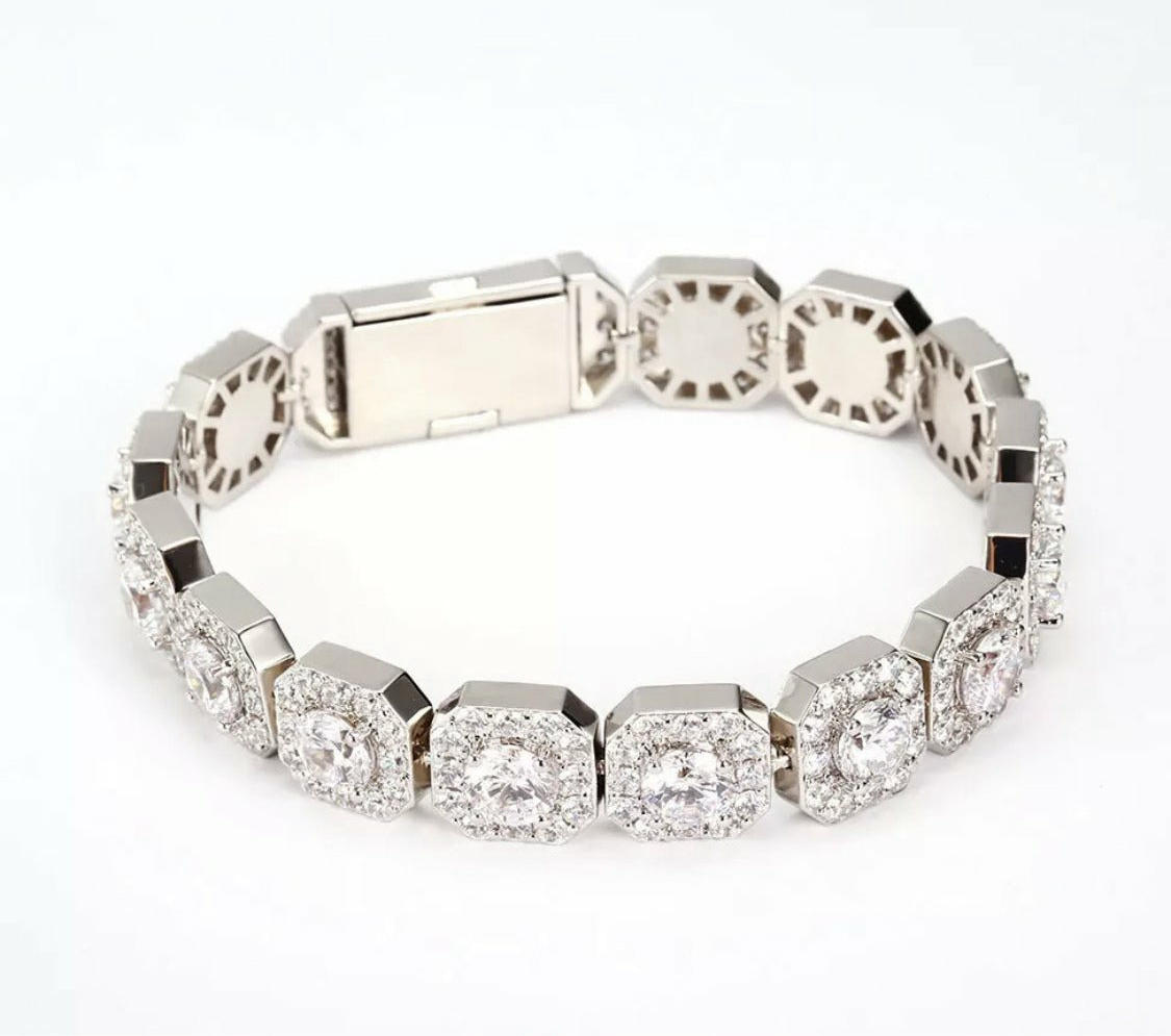 12mm White Gold Clustered Tennis Bracelet