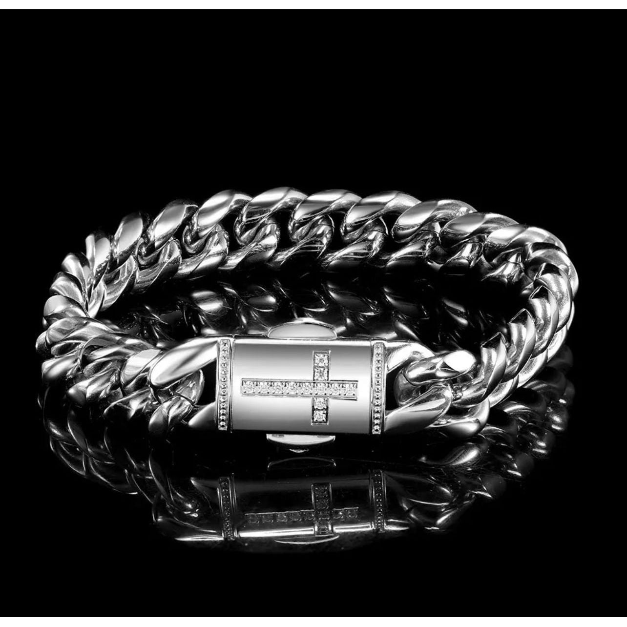 12mm Stainless Steel Miami Cuban Cross Bracelet