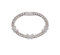 925 Sterling Silver Moissanite Stone Multi Butterfly Cuban Link Bracelet