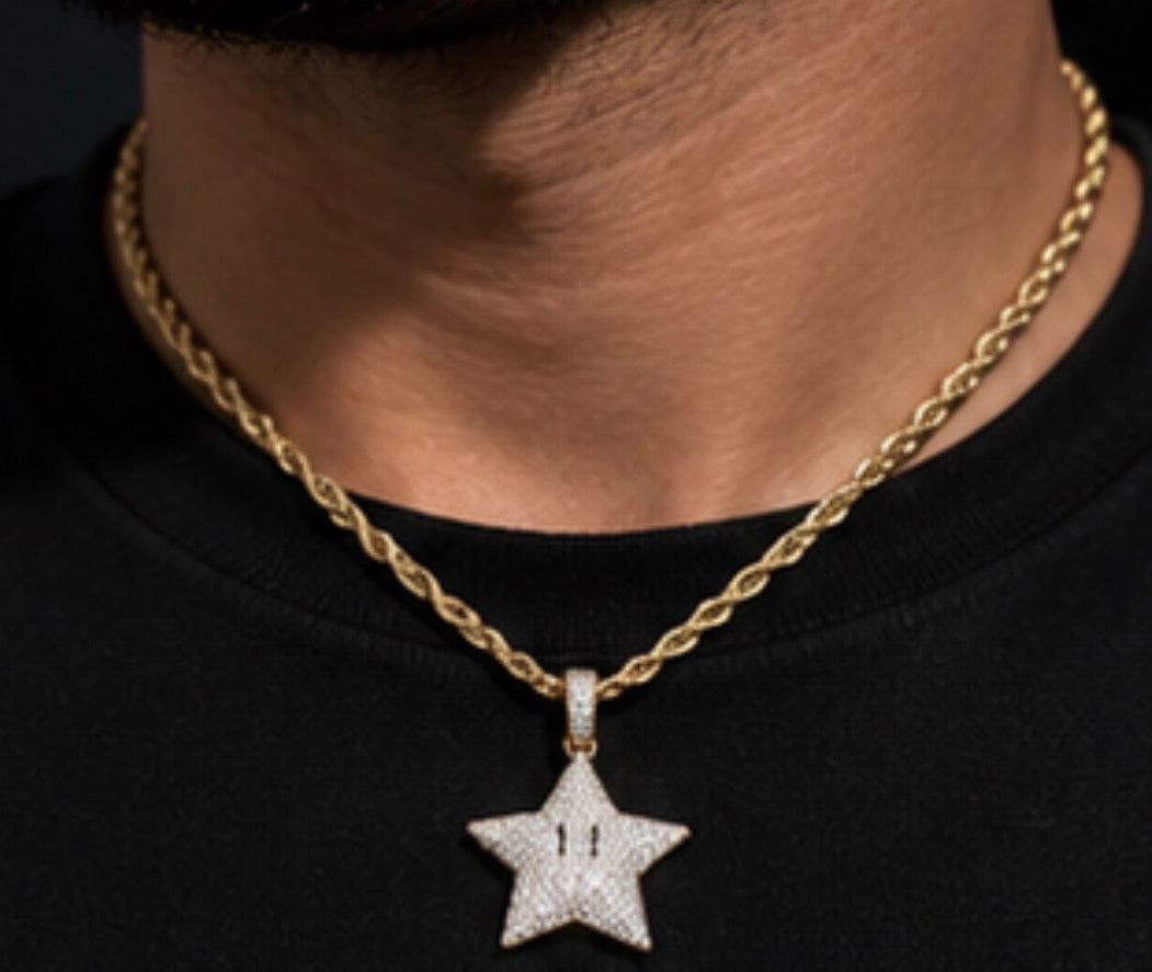 18k Iced Star Mario Pendant