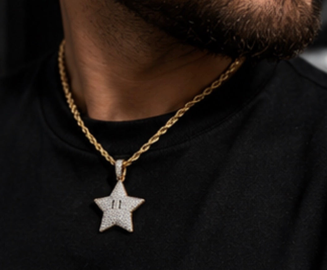 18k Iced Star Mario Pendant