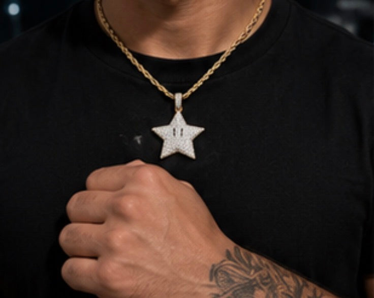 18k Iced Star Mario Pendant