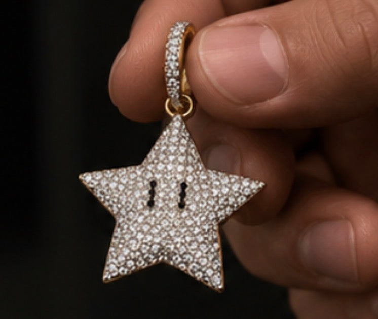 18k Iced Star Mario Pendant