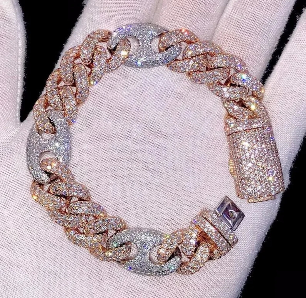 Gucci Cuban Curb Link Two Tone Iced Out Bracelet
