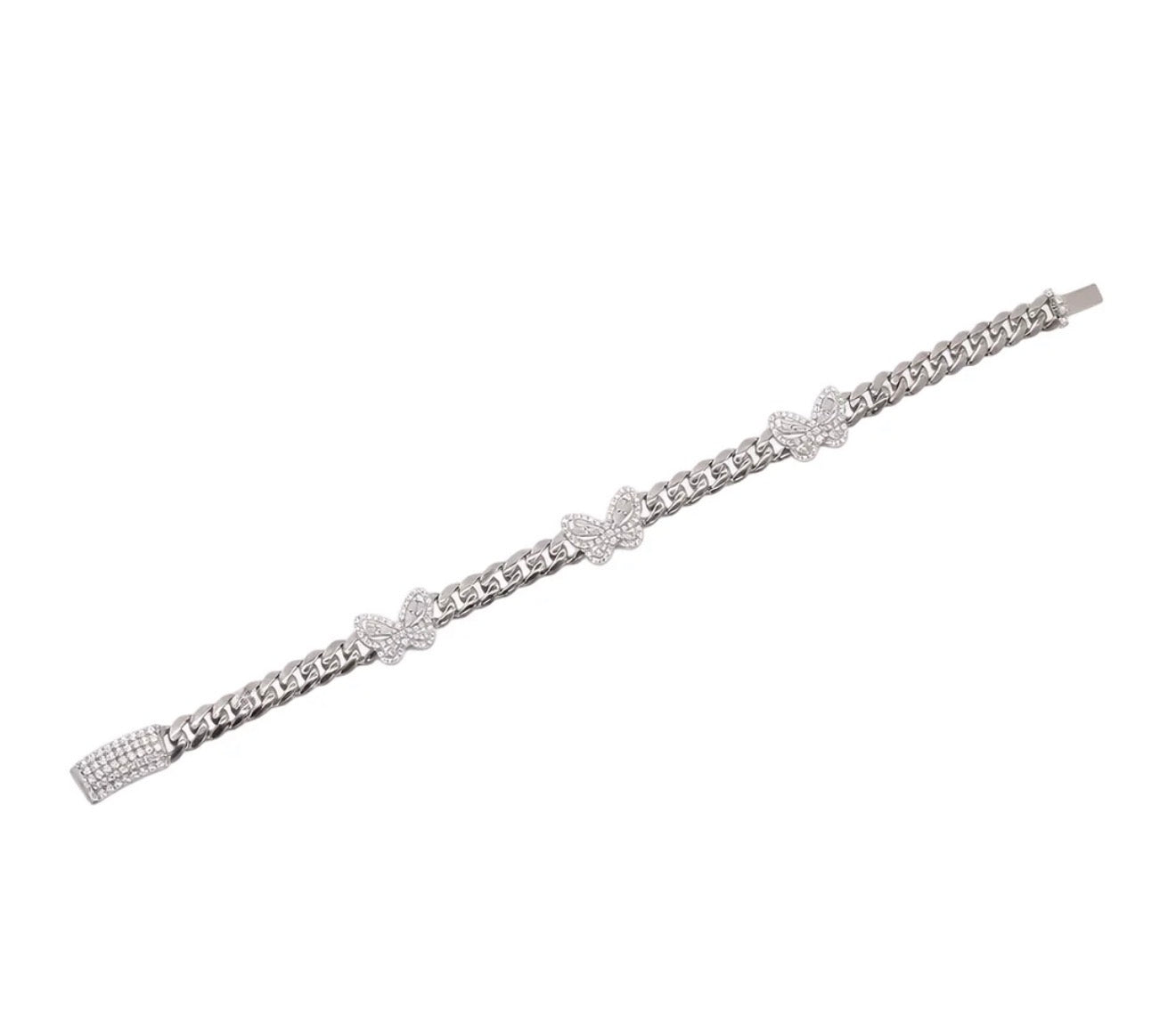 925 Sterling Silver Moissanite Stone Multi Butterfly Cuban Link Bracelet