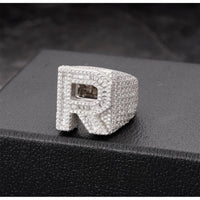 14K Gold Plated 925 Sterling Silver Initial Letter Iced CZ Baguette Ring
