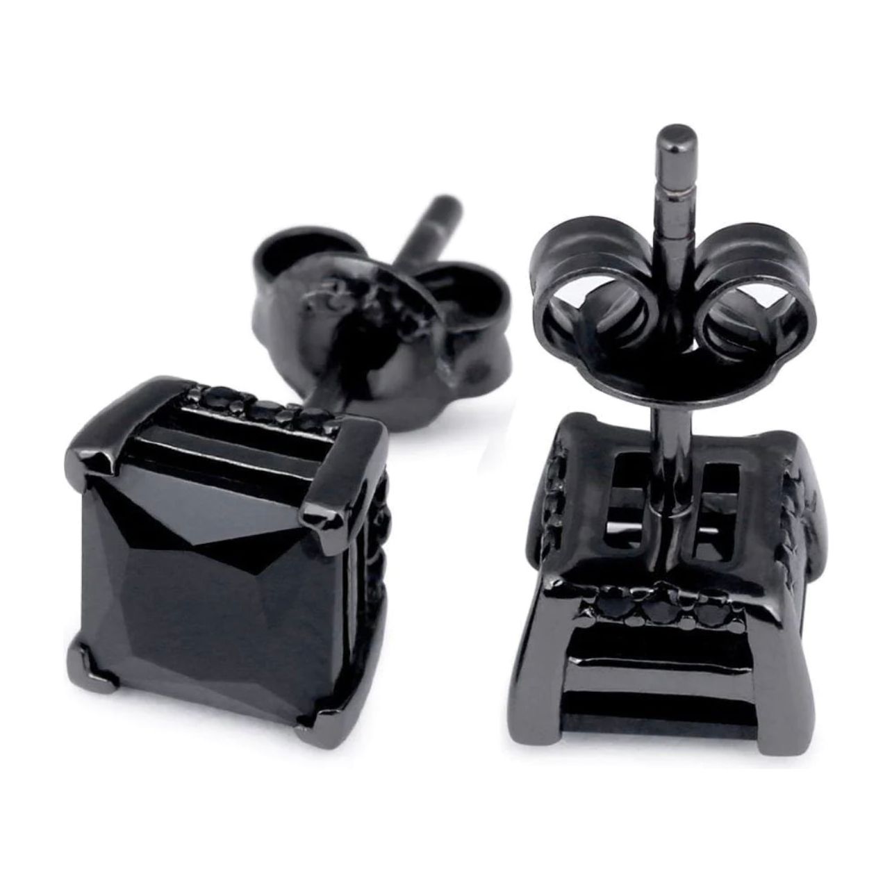 14k 925 Sterling Silver Black Stud Earrings