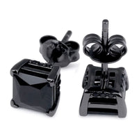 14k 925 Sterling Silver Black Stud Earrings