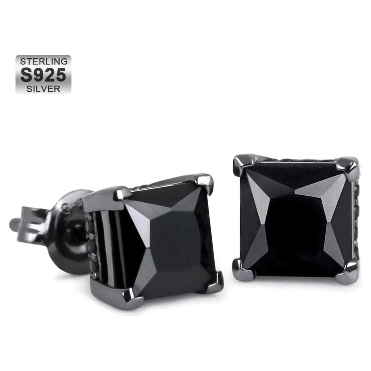 14k 925 Sterling Silver Black Stud Earrings