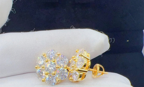 2.5ct Moissanite 925 Gold Cluster Earrings