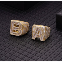 14K Gold Plated 925 Sterling Silver Initial Letter Iced CZ Baguette Ring