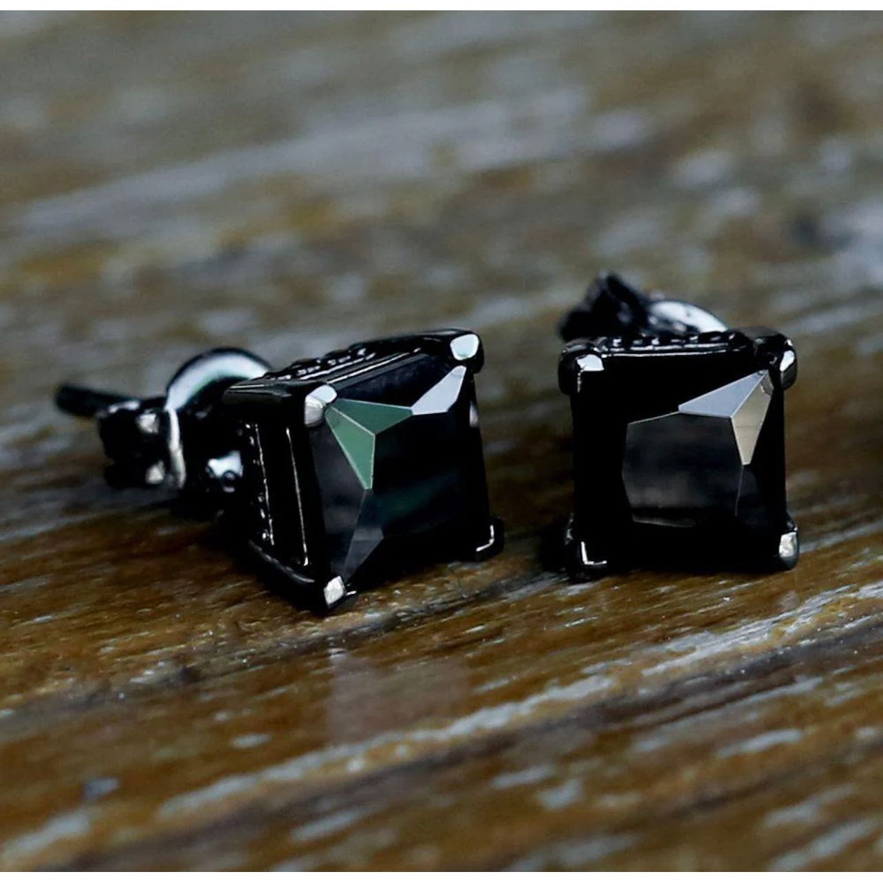 14k 925 Sterling Silver Black Stud Earrings