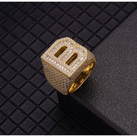 14K Gold Plated 925 Sterling Silver Initial Letter Iced CZ Baguette Ring