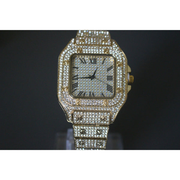 18k Gold Cartier Style Iced Out Watch