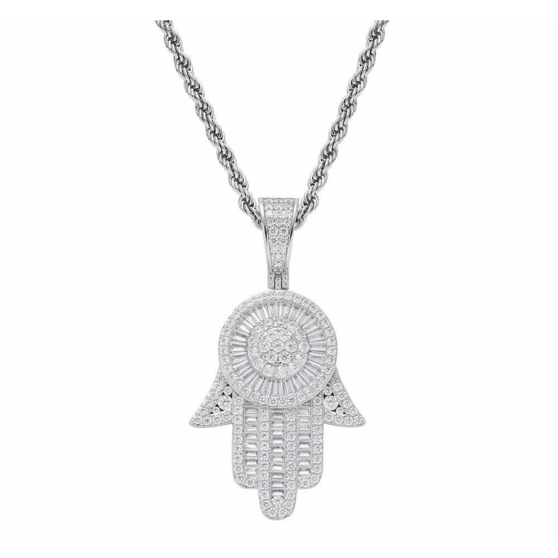 Large 18k White Gold Hamsa Pendant