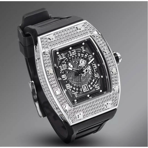 Iced Out Black Rubber Strap Watch