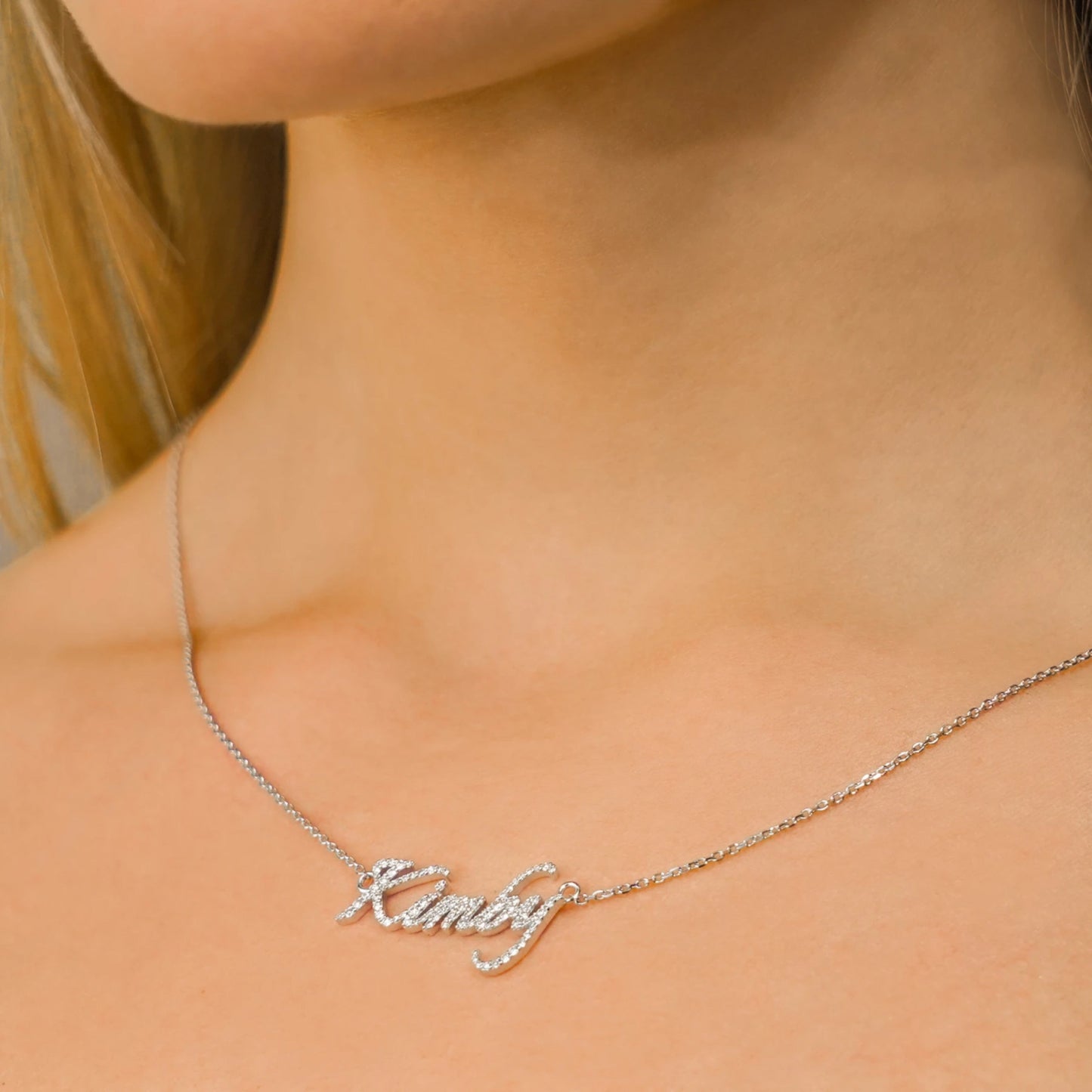 Womens Custom S925 Moissanite Diamond Nameplate Necklace