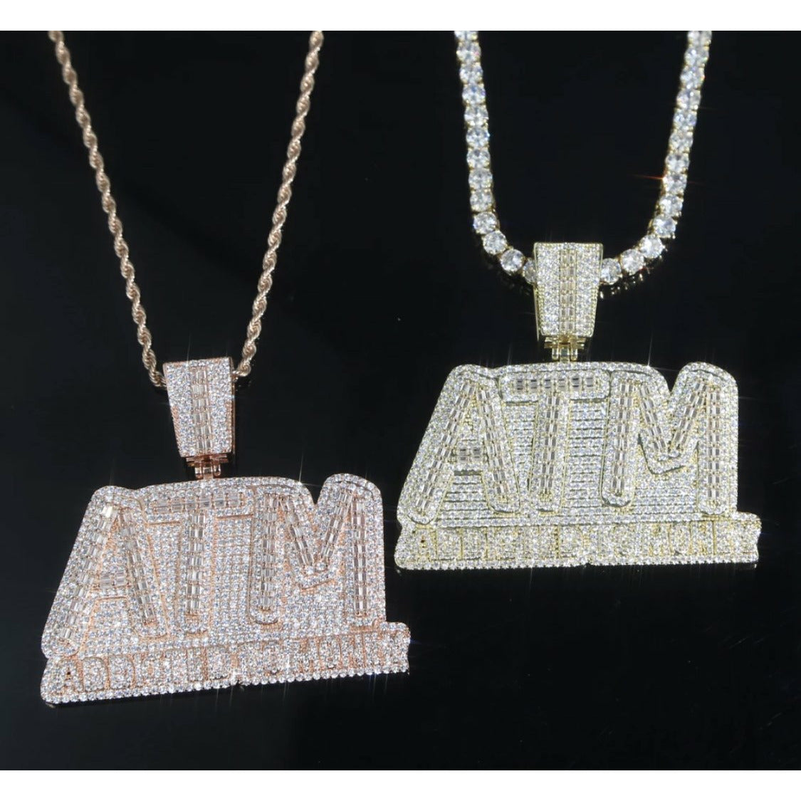 ATM Addicted To Money Baguette Cz Pendant